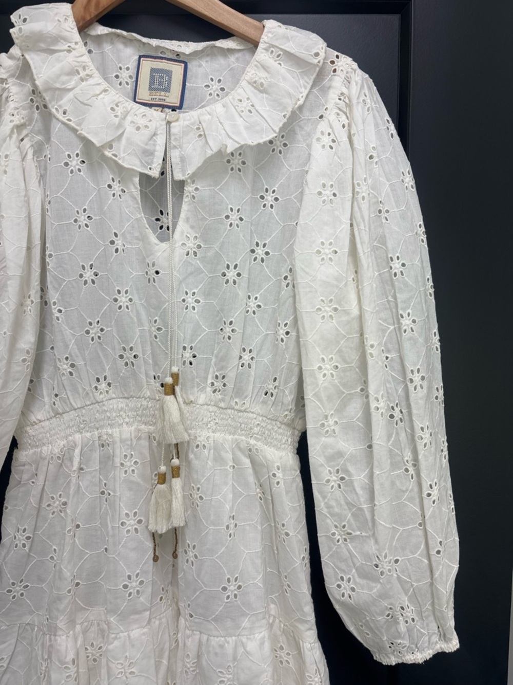 Alicia Bell Eyelet Dress medium White Boho Cottagecore Mini Ruffle Tiered - Picture 4 of 11